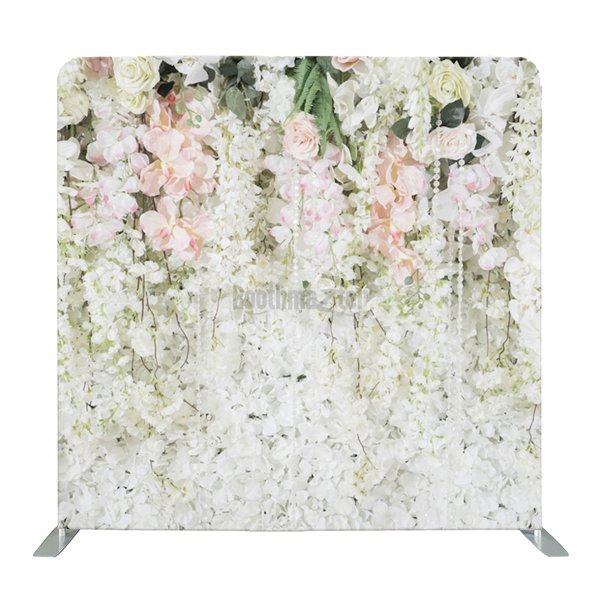 8ft x 8ft White Flowers Wedding Party Pillow Tension Fabric Backdrop Only