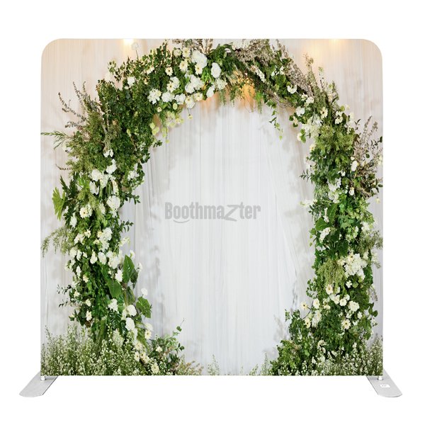 8ft x 8ft White Flower Wedding Arch Pillow Tension Fabric Backdrop Only