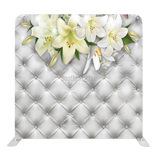8ft x 8ft White Leather Quilted with Flowers Wedding Pillow Tension Fabric Backdrop Only